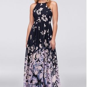 Abstract Floral Chiffon Tie-Back Gown